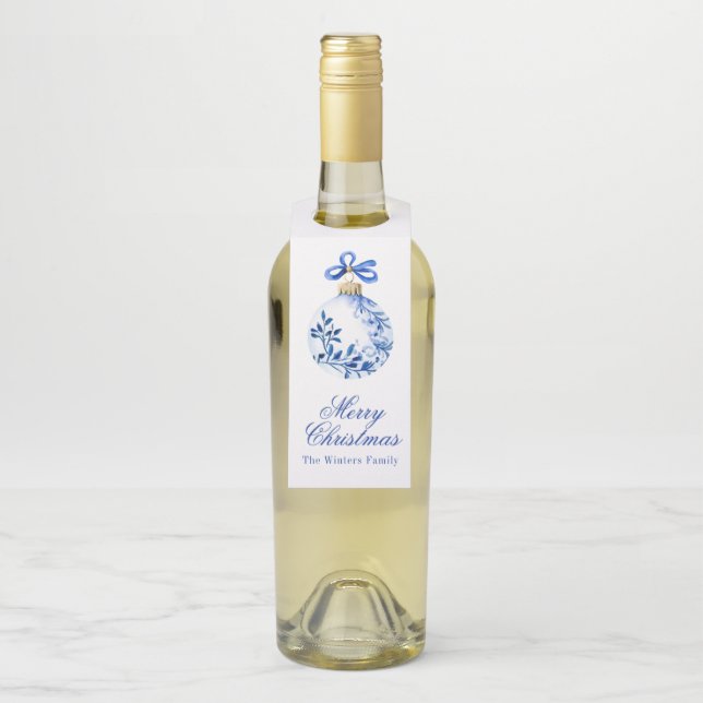 Chinoiserie Blau & Weiß Weihnachtsschmuck Flaschenanhänger (Auf Flasche)