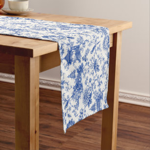 Chinoiserie Blau-Weiße Florale Vintage-Pagode Kurzer Tischläufer