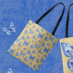 Chinoiserie Blau weiße Schmetterlinge auf Gold