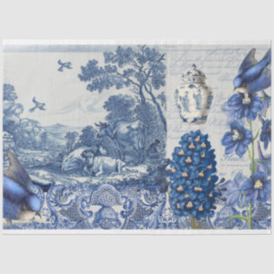 Chinoiserie Blau Weiße Toile Florale Schrift Colla Seidenpapier