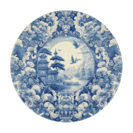 Chinoiserie Blau Weißes Asien Pagoda Schneidebrett