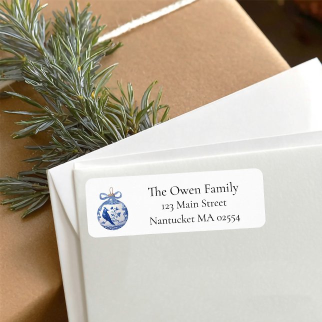 Chinoiserie Blau Weißes Ornament Rücksendeadresse (Blue ornament christmas return address labels
)