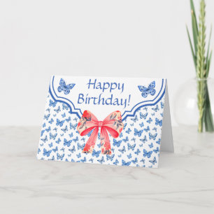 Chinoiserie Blaue Butterfly Personalisierte Geburt Karte