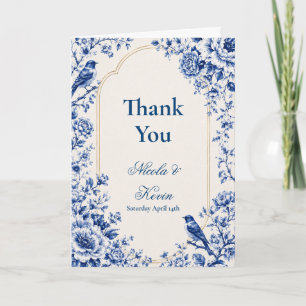 Chinoiserie Blaue Hochzeit mit Blumenmuster Dankeskarte