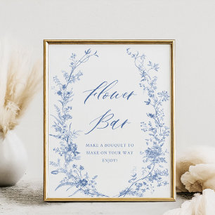 Chinoiserie Blaue Hochzeitsdusche Blumenbar  Poster