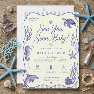 Chinoiserie Blaue Meer Sie bald Baby-Party Einladung