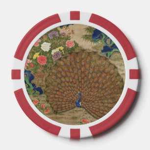 Chinoiserie Blaue Pfau mit exotischem Blumengarten Pokerchips