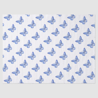 Chinoiserie Blaue Schmetterlinge Gewebe Papier