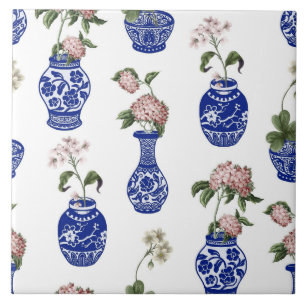 Chinoiserie blaue Vasen und Blumen  Fliese