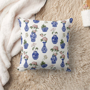 Chinoiserie blaue Vasen und Blumen  Kissen