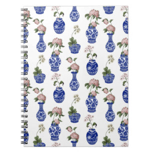 Chinoiserie blaue Vasen und Blumen  Notizblock