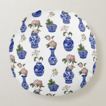 Chinoiserie blaue Vasen und Blumen 