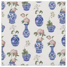 Chinoiserie blaue Vasen und Blumen 