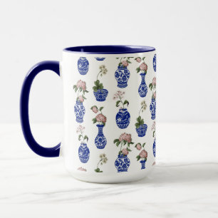 Chinoiserie blaue Vasen und Blumen Tasse