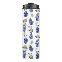 Chinoiserie blaue Vasen und Blumen