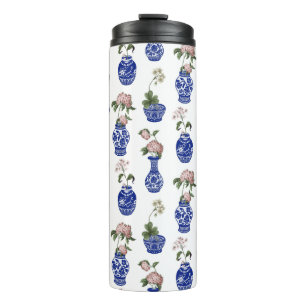 Chinoiserie blaue Vasen und Blumen  Thermosbecher