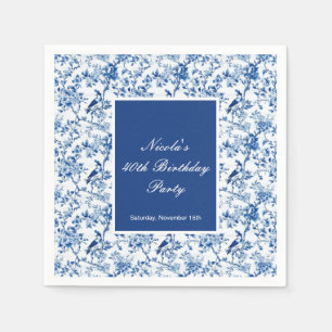 Chinoiserie Blaue Vögel und Blume Geburtstag Serviette