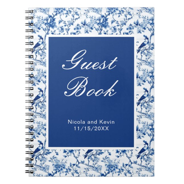 Chinoiserie Blaue Vögel und Blume Hochzeit Notizblock (Vorderseite)