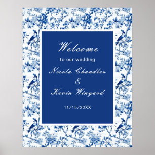 Chinoiserie Blaue Vögel und Blume Hochzeit Poster