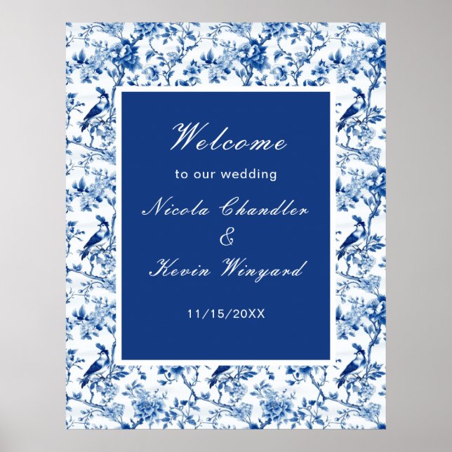 Chinoiserie Blaue Vögel und Blume Hochzeit Poster (Vorne)