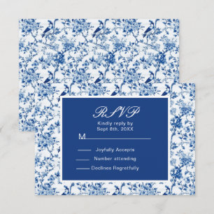 Chinoiserie Blaue Vögel und Blume Hochzeit RSVP Karte