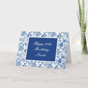 Chinoiserie Blaue Vögel und Blumen Geburtstag Karte