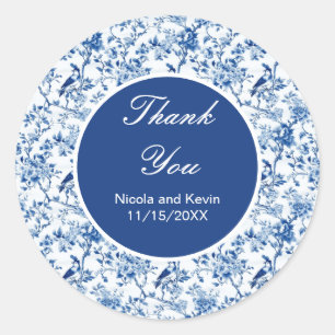 Chinoiserie Blaue Vögel und Blumen Hochzeit Runder Aufkleber