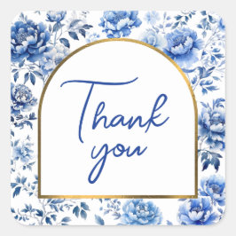 Chinoiserie blauen Blumen vielen Dank Quadratischer Aufkleber