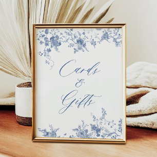 Chinoiserie Blaues Blumenkarten- und Geschenke-Sch Poster