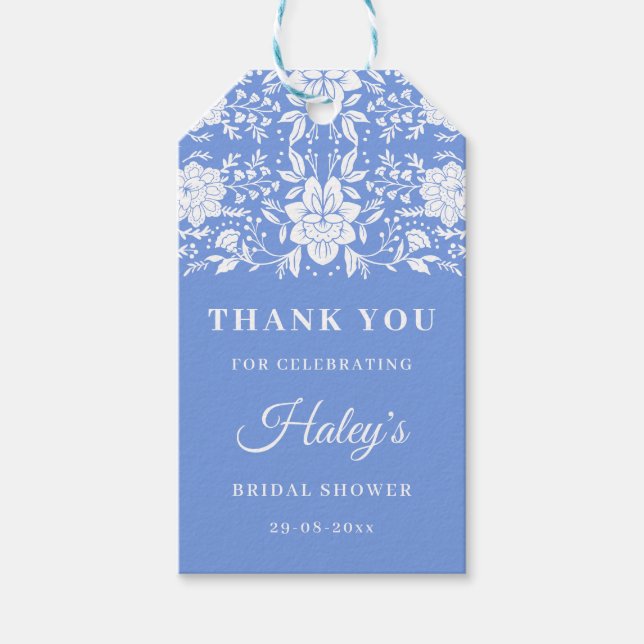 Chinoiserie Blaues Brautparty Geschenkanhänger (Vorderseite)