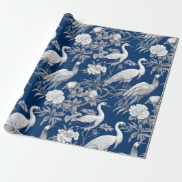Chinoiserie Blaues Weiße Vögel Malerei Geschenkpapier