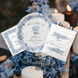 Chinoiserie Blue and White Floral Baby Girl Dusche Geschenktütchen