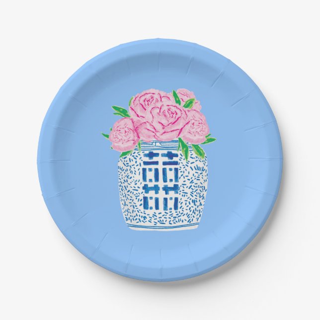 Chinoiserie Blue and White Peony Paper Teller (Vorderseite)