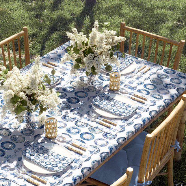 Chinoiserie Blue and White Plates Tischdecke (Blue and white plates tablecloth)