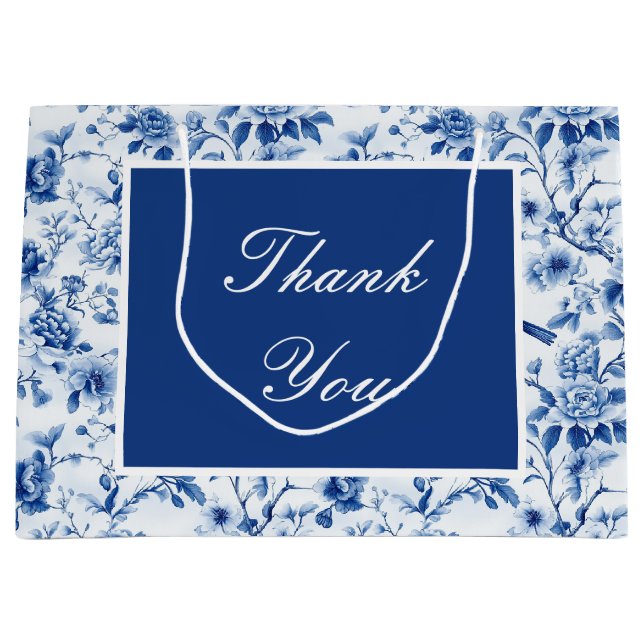 Chinoiserie Blue Birds and Blume Baby Shower Große Geschenktüte (Vorderseite)