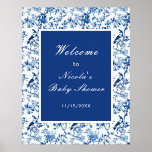 Chinoiserie Blue Birds and Blume Baby Shower Poster