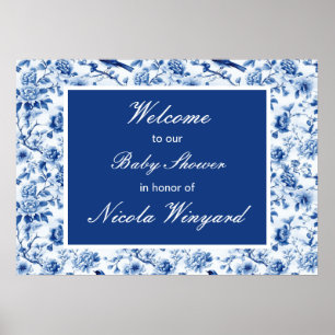 Chinoiserie Blue Birds and Blume Baby Shower Poster