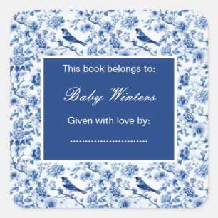 Chinoiserie Blue Birds and Blume Baby Shower Quadratischer Aufkleber