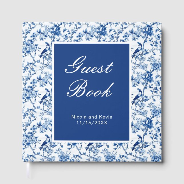 Chinoiserie Blue Birds and Flowers Wedding Gästebuch (Vorderseite)