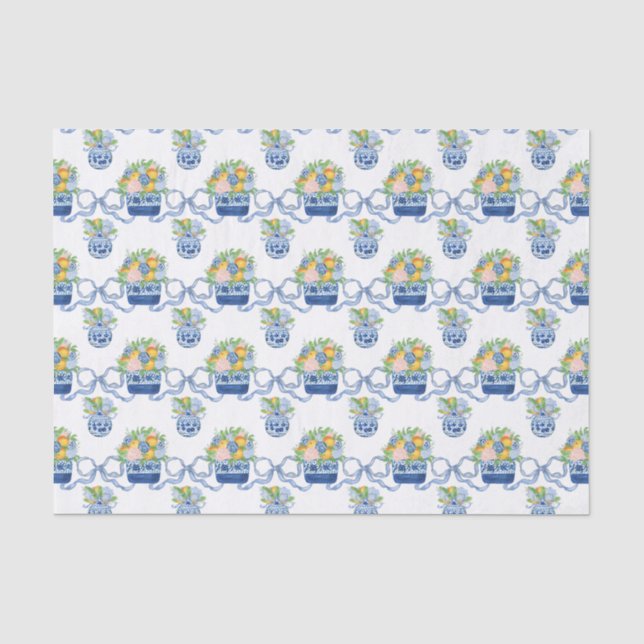 Chinoiserie Blue Bows & Mandarins Seidenpapier (Vorderseite)