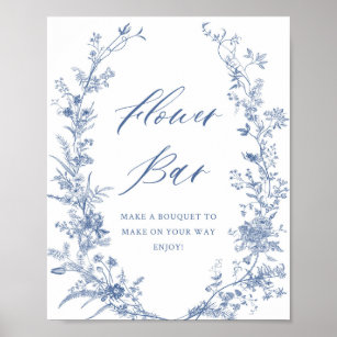 Chinoiserie Blue Brautparty Blume Bar Poster