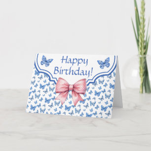 Chinoiserie Blue Butterfly Personalisierter Geburt Karte