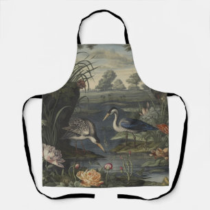 Chinoiserie Blue Crane Antik-Botanik-Küche Schürze