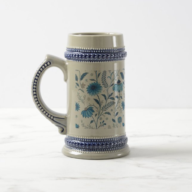 Chinoiserie Blue Echinacea Pattern Bierglas (Links)