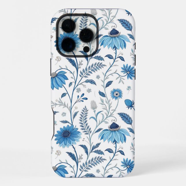 Chinoiserie Blue Echinacea Pattern iPhone Hülle (Rückseite)