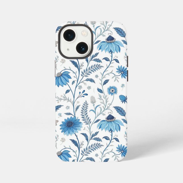 Chinoiserie Blue Echinacea Pattern iPhone Hülle (Rückseite)