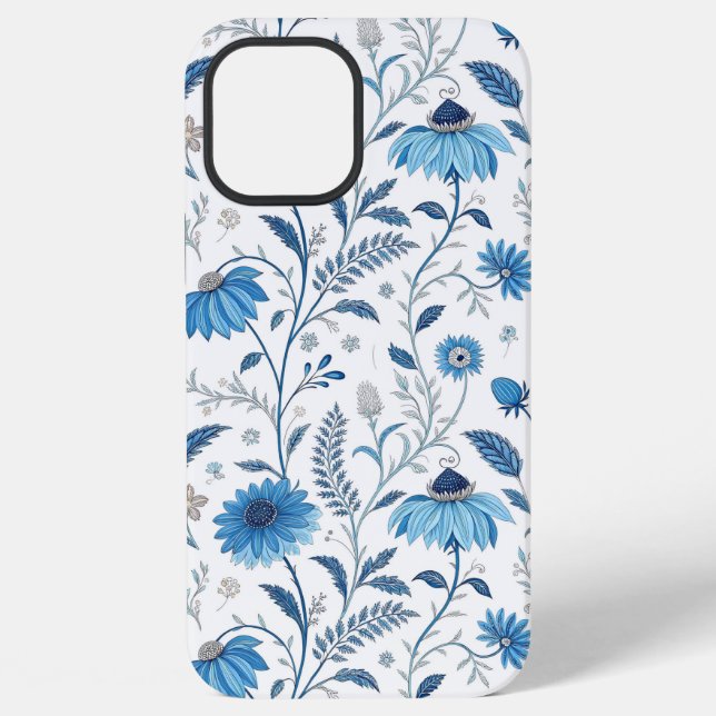 Chinoiserie Blue Echinacea Pattern iPhone Hülle (Rückseite)