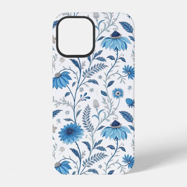 Chinoiserie Blue Echinacea Pattern iPhone Hülle (Rückseite)