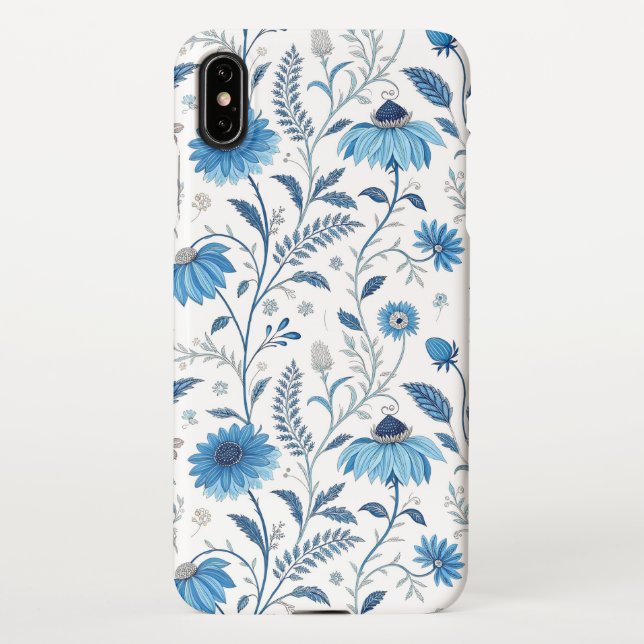 Chinoiserie Blue Echinacea Pattern iPhone Hülle (Rückseite)