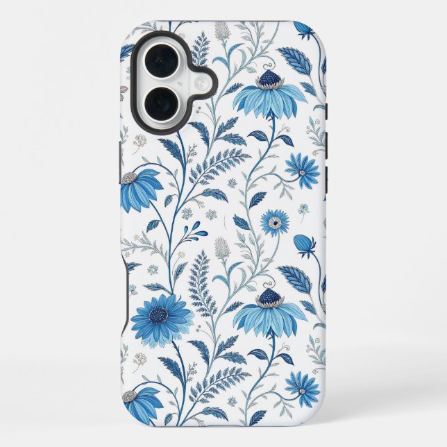 Chinoiserie Blue Echinacea Pattern iPhone Hülle (Rückseite)